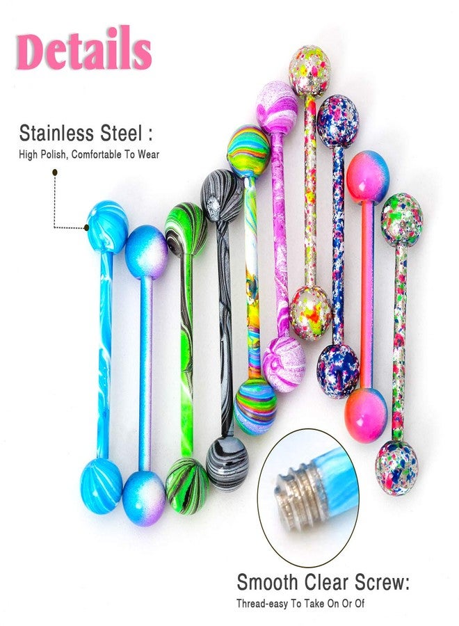 CrazyPiercing 10 Pack 19mm 14G Tongue Rings Colorful Nipple Ring Straight Barbells Surgical Steel Body Piercing Jewelry - Image 5