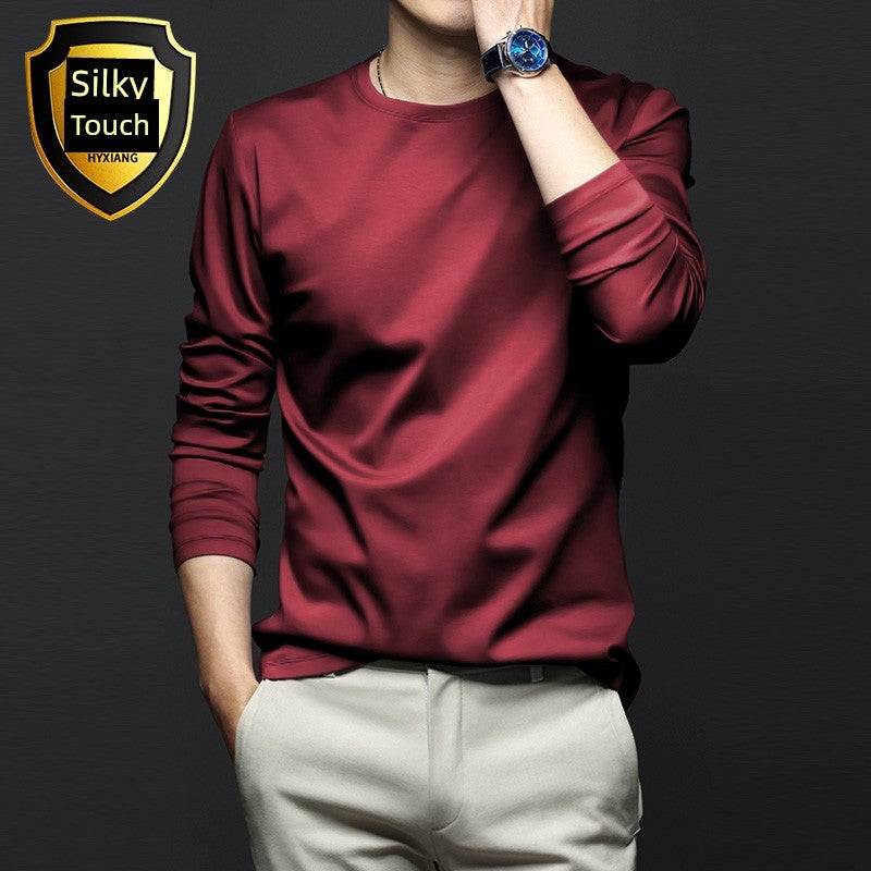 Mercerized modal cotton base shirt men's spring and autumn long-sleeved t-shirt solid color thin inner wear autumn T-shirt base shirt - Image 2