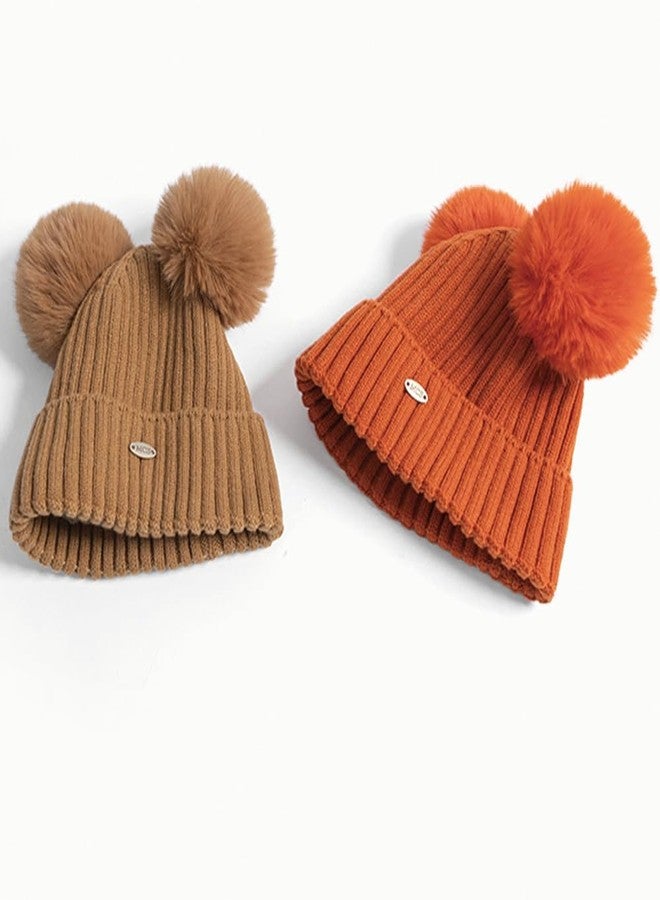 KORADI Girls Knit Hat Witner Cuffed Beanie with Cotton Lining Boys Warm Skull Caps with Pom Pom 3-10 Years Gray - Image 4