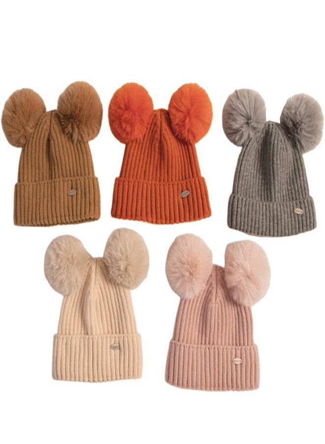 KORADI Girls Knit Hat Witner Cuffed Beanie with Cotton Lining Boys Warm Skull Caps with Pom Pom 3-10 Years Gray - Image 5