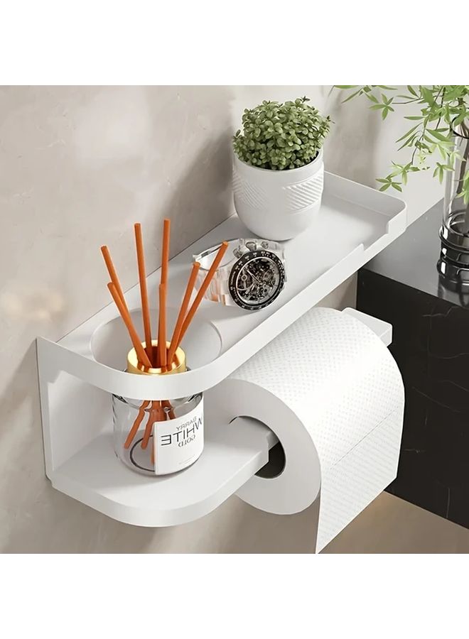 Modern White Wall Mounted Toilet Paper Holder With Storage Shelf And Drawer - Image 5
