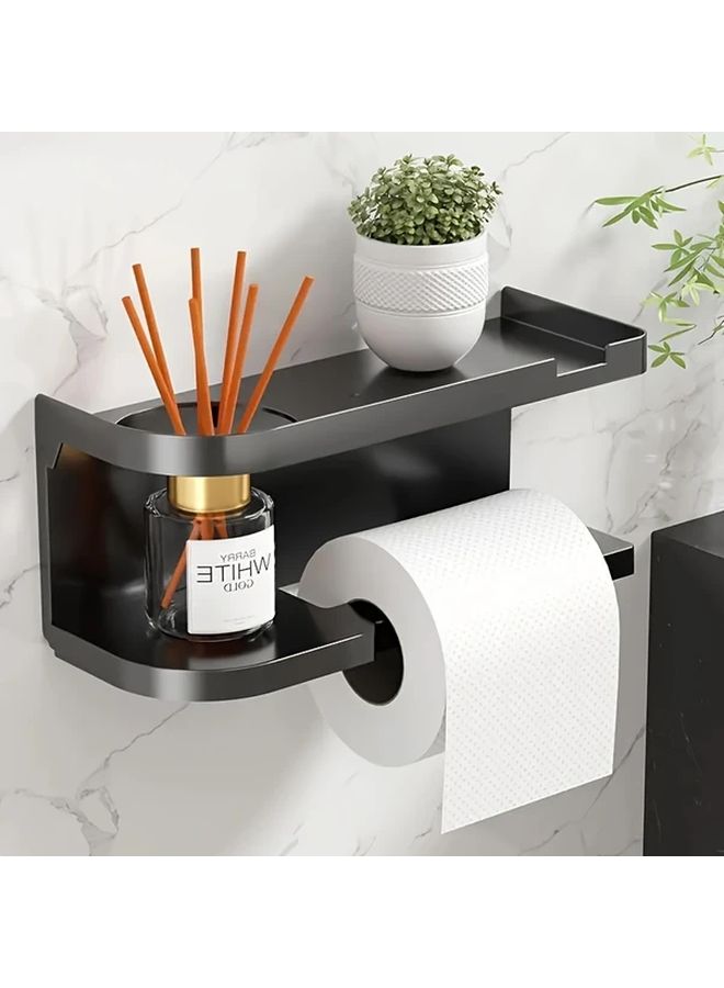 Modern White Wall Mounted Toilet Paper Holder With Storage Shelf And Drawer - Image 1