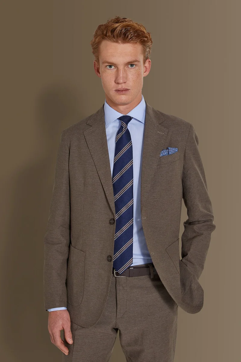 دوبل غانغر Single breasted suit flat trousers 100% - Nut
