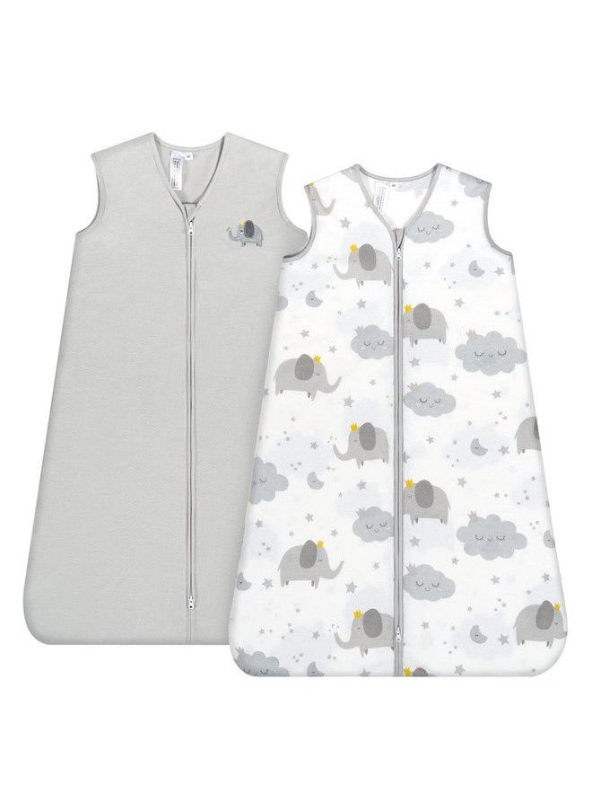 TILLYOU Sleep Sack Cotton Wearable Blanket Baby Sleepsack With 2 Way Zipper Super Soft Lightweight 2 Pack Sleeveless Sleep Sack Unisex Boy Fits Babies Age 12 18 Months Grey Elephant&Cloud  - Image 2