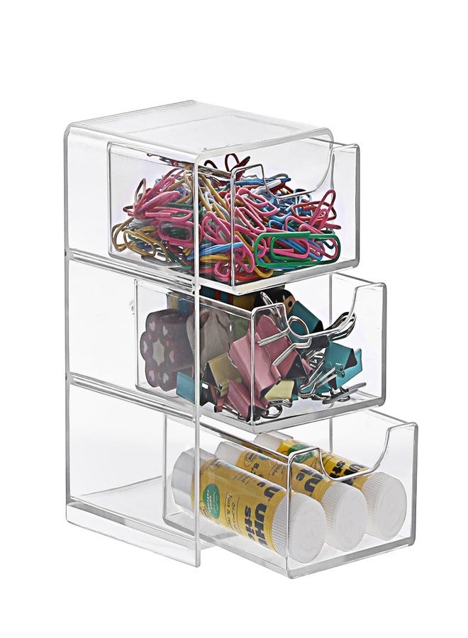 BTSKY 1 Pack Small Acrylic Storage Organizer with Drawers, 3-Layer Clear Desktop Organizer for Office Supplies Mini Storage Box with Drawers for Desk, Desktop Makeup Drawer Jewelry Storage Box - Image 1