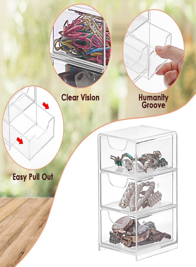 BTSKY 1 Pack Small Acrylic Storage Organizer with Drawers, 3-Layer Clear Desktop Organizer for Office Supplies Mini Storage Box with Drawers for Desk, Desktop Makeup Drawer Jewelry Storage Box - Image 5