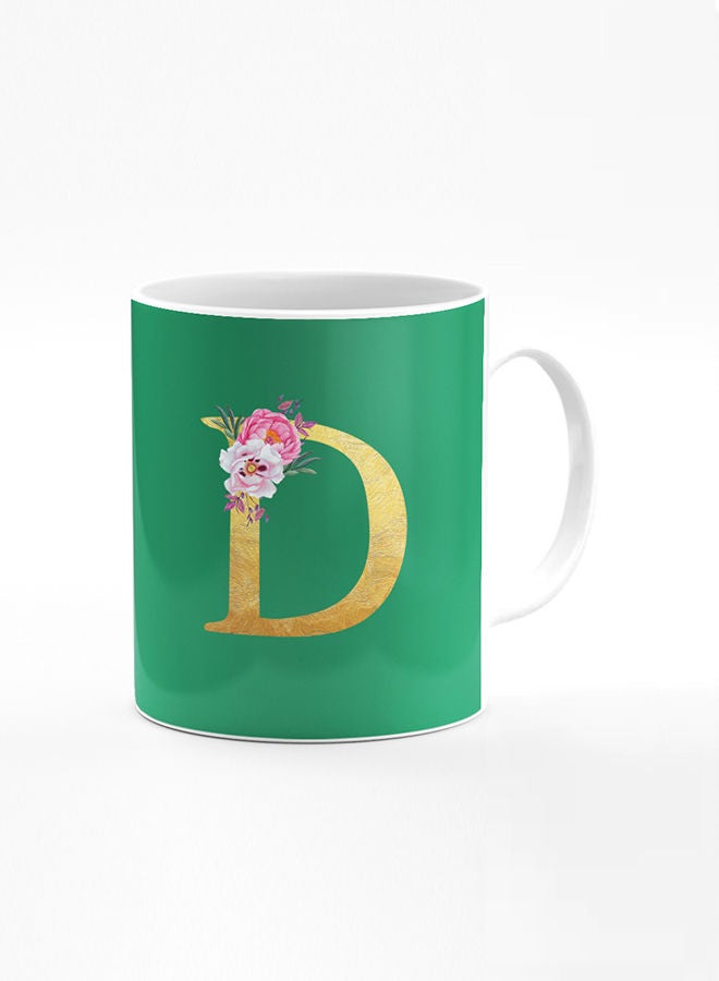 Stylizedd Designer Printed Coffee Mug 11oz Ceramic Personalised Gift Mugs Cup -Custom Monogram Initial Letter Floral Pattern Alphabet - D (Dark Spring Green)  - Image 1
