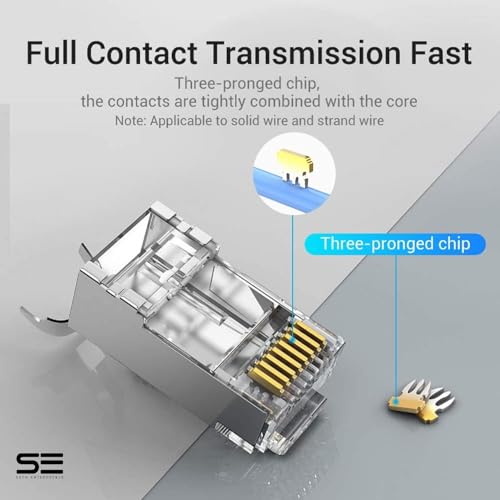 Seth Enterprises (Cat7 25pcs Pack) Pass Through RJ45 Cat7 & Cat6A Crimping Connectors, 8P8C Modular Plug, 50U Nickel Plated, 23 AWG, for Network Cable - Image 3