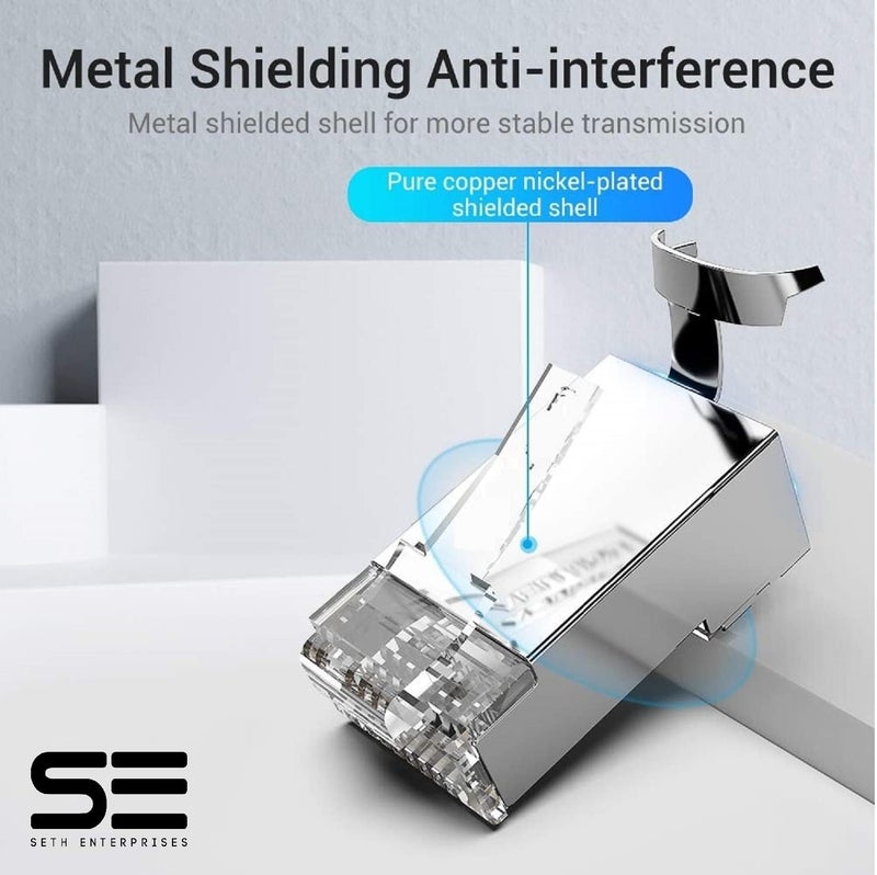 Seth Enterprises (Cat7 25pcs Pack) Pass Through RJ45 Cat7 & Cat6A Crimping Connectors, 8P8C Modular Plug, 50U Nickel Plated, 23 AWG, for Network Cable - Image 5