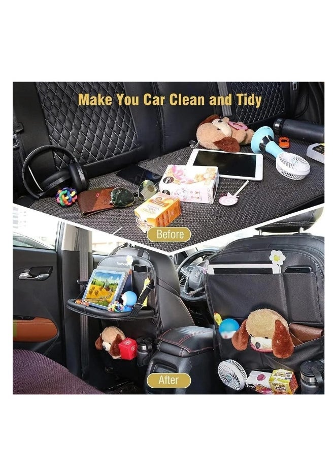 Generic Car Back Seat Organizer (2 Pack) - PU Leather with Foldable Table Tray, Baby Toy Storage, Touch Screen Tablet Holder, and Dining Table Holder (Red)  - Image 4