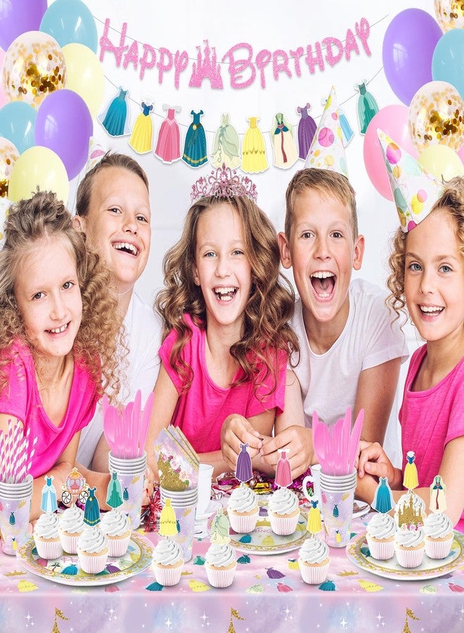 pekeng Princess Birthday Party Decorations, 166Pcs Princess Party Girls Decorations Set Includes Prin cess Plates Napkins Cups Tablecloth Serve 16, Shoulder Strap Crown, Banner Garland Cake Toppers Balloons - Image 5