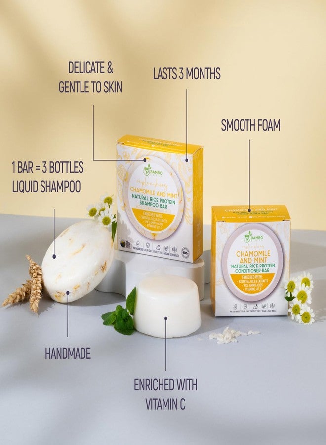 BAMBOEARTH Solid Rice Protein Water Shampoo & Conditioner Hair Soap - Shampoo and Conditioner Bars For Hair With All Natural Plant Based Essential Oils And Zero Waste Packaging (Chamomile & Mint) - Image 2