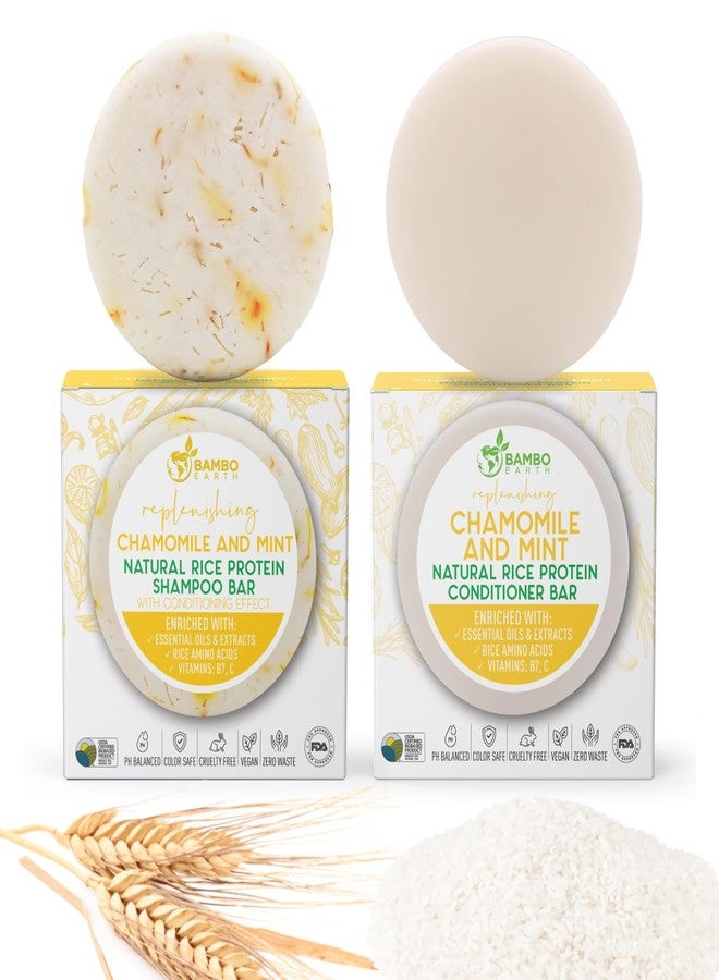 BAMBOEARTH Solid Rice Protein Water Shampoo & Conditioner Hair Soap - Shampoo and Conditioner Bars For Hair With All Natural Plant Based Essential Oils And Zero Waste Packaging (Chamomile & Mint) - Image 1