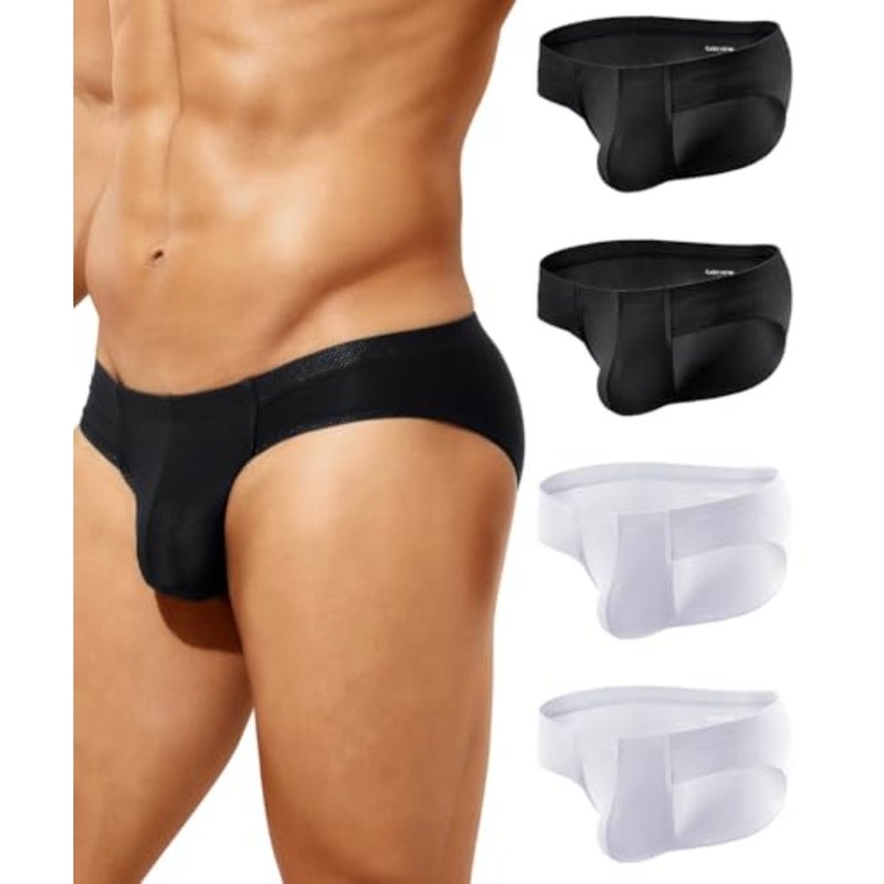 Casey Kevin Mens Silk Briefs Mesh Breathable Bulge Pouch Underwear Soft Low Rise Panties Cooling Bikini Underpants 4-Pack - Image 1