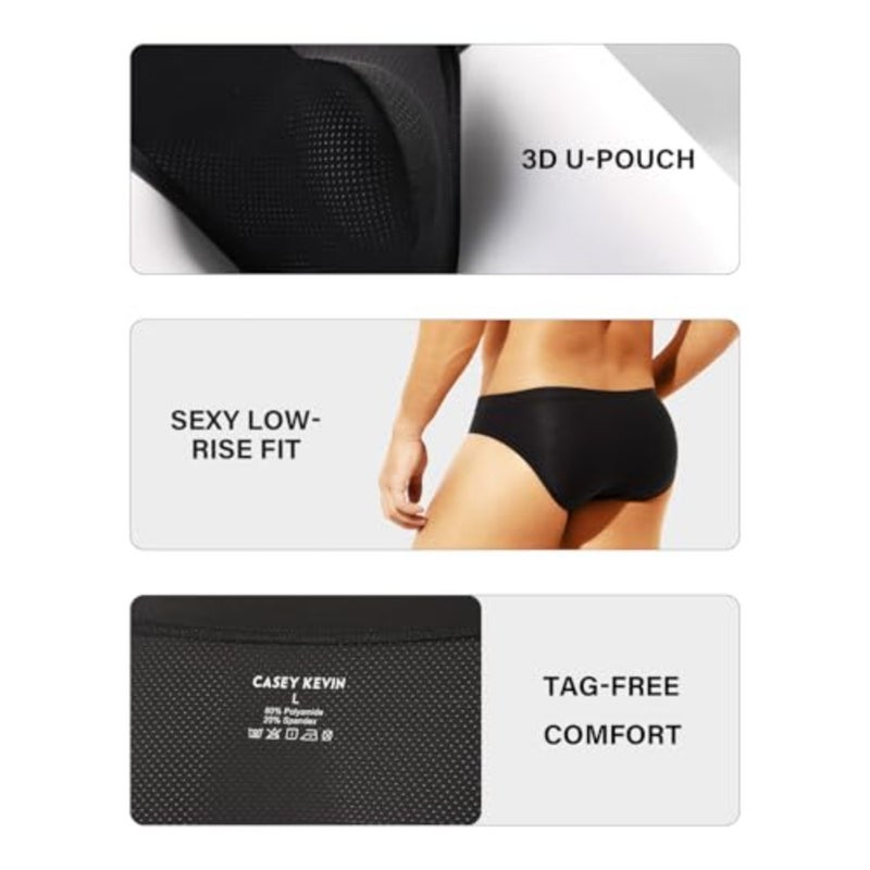 Casey Kevin Mens Silk Briefs Mesh Breathable Bulge Pouch Underwear Soft Low Rise Panties Cooling Bikini Underpants 4-Pack - Image 3