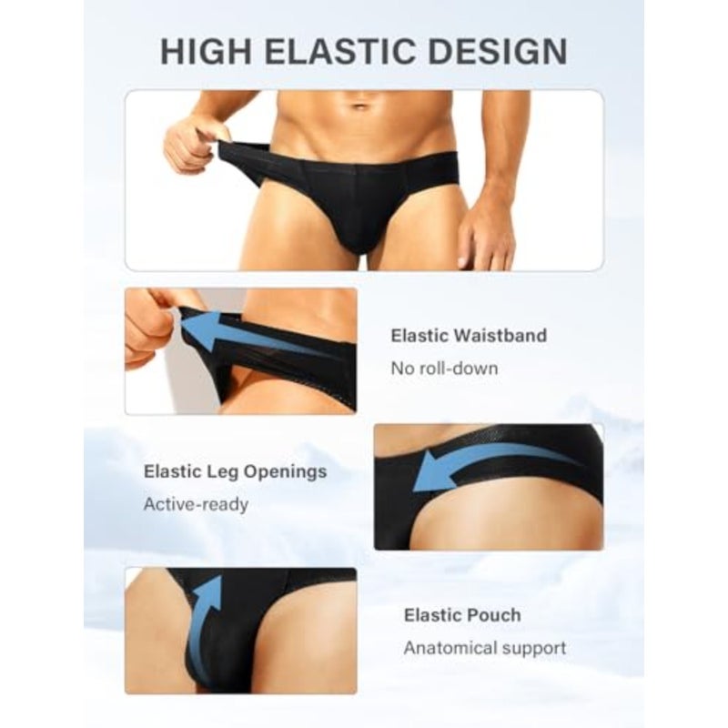 Casey Kevin Mens Silk Briefs Mesh Breathable Bulge Pouch Underwear Soft Low Rise Panties Cooling Bikini Underpants 4-Pack - Image 4