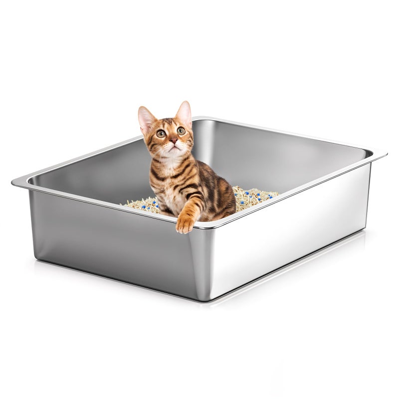 Kirecoo Stainless Steel Cat Litter Box, Small Metal High Sided Cat Pan Box, Indoor Litter Tray, Non Stick, No Smell, Easy to Clean, Pet Toilet Supplies for Cats - Image 1