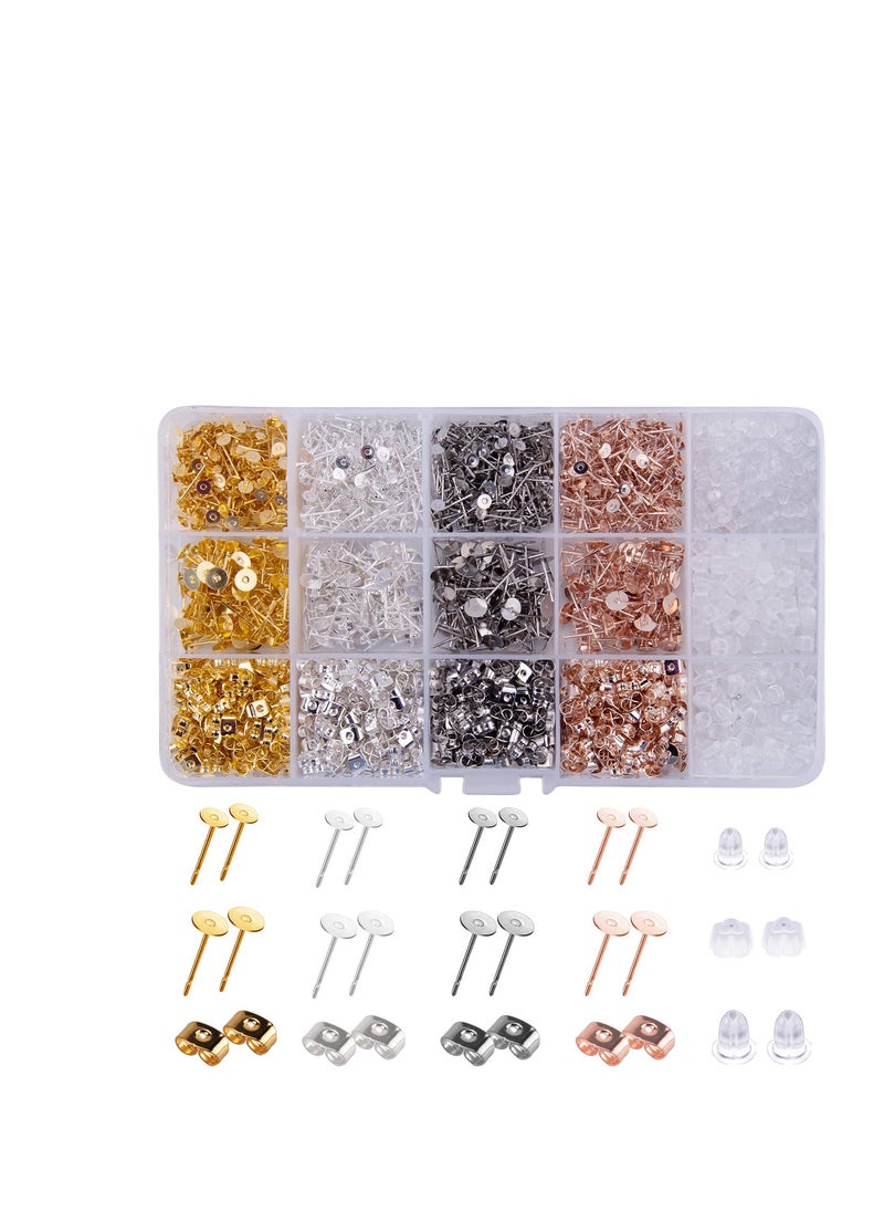 SYOSI - Earring Making Supplies, Stainless Steel Earring Posts Earring Backs Flat Pad Earring Studs Earring Blank with Butterfly and Rubber Bullet Earring Backs for Earring Jewelry Making - Image 1