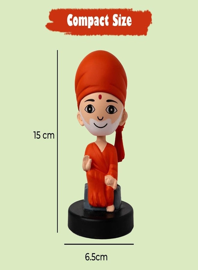 Buko Shirdi Sai Baba Bobblehead Idol for Car Dashboard & Home Decor, Orange Meditation Pose Figurine for Office Desk, Good Luck Statue & Gift - Image 3