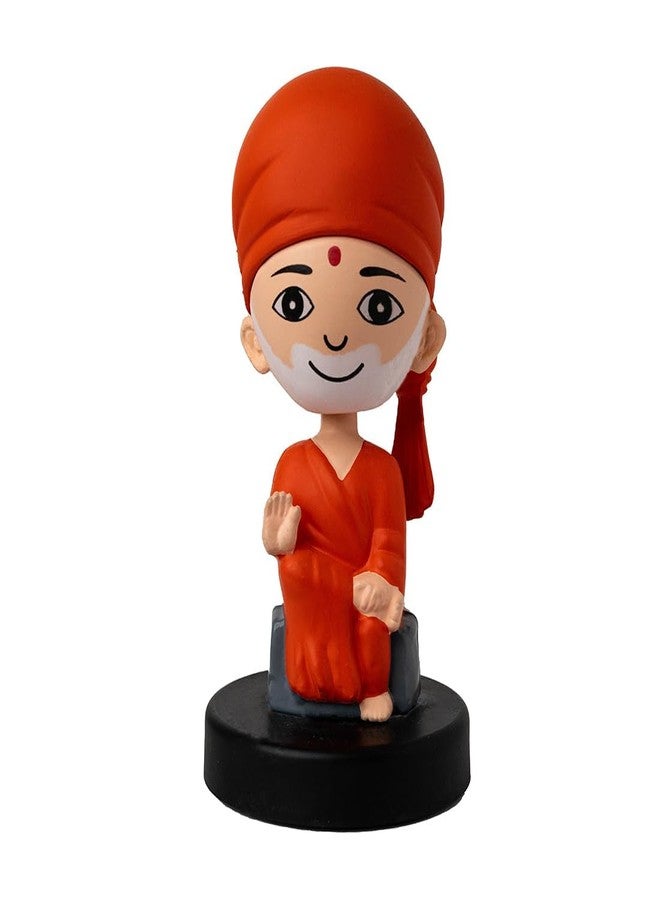 Buko Shirdi Sai Baba Bobblehead Idol for Car Dashboard & Home Decor, Orange Meditation Pose Figurine for Office Desk, Good Luck Statue & Gift - Image 1