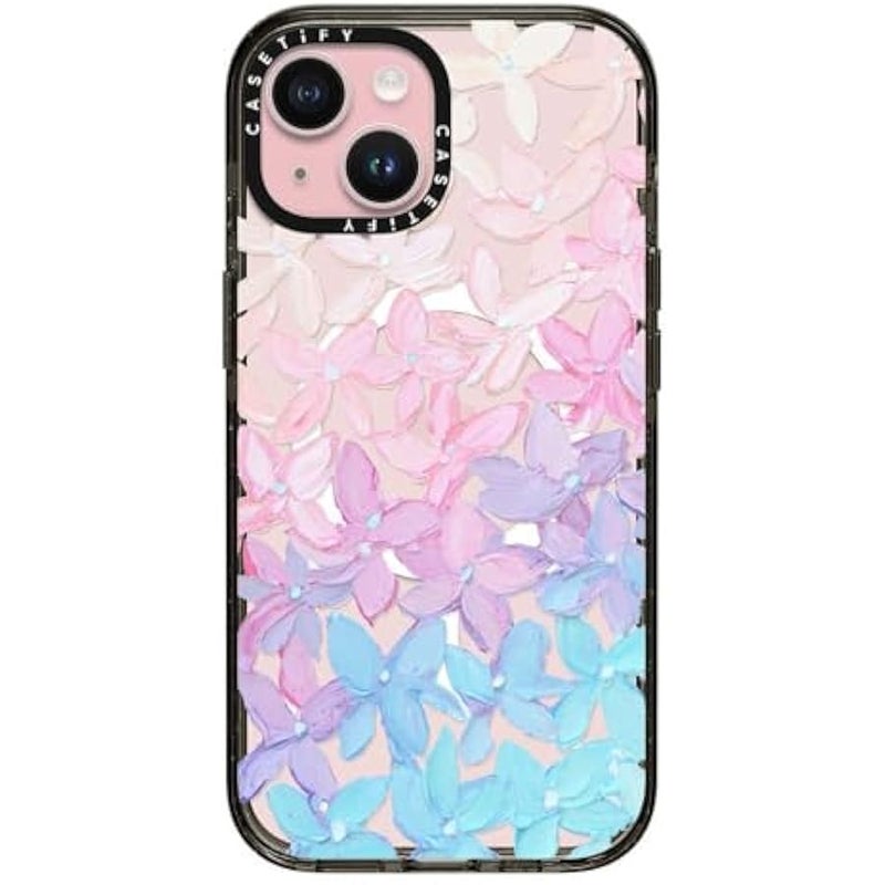 Casetify Impact Case for iPhone 15 【8.2ft 4X Military Grade Drop Protection/Compatible with Magsafe】 - Clear Hydrangea Blooms - Clear Black - Image 1