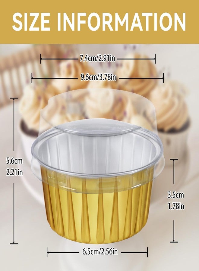 RMERVE 200 Pcs 5oz Aluminum Cups Baking Cups, Cupcake Liners, Disposable Muffin Tins with Lids, Moldes Para Flan Disposable Cake Containers with Lids, Flan Molds for Baking Cupcake Tin Wedding (Gold) - Image 2