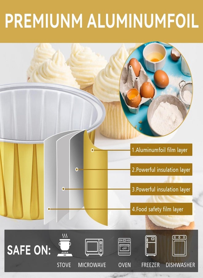 RMERVE 200 Pcs 5oz Aluminum Cups Baking Cups, Cupcake Liners, Disposable Muffin Tins with Lids, Moldes Para Flan Disposable Cake Containers with Lids, Flan Molds for Baking Cupcake Tin Wedding (Gold) - Image 3