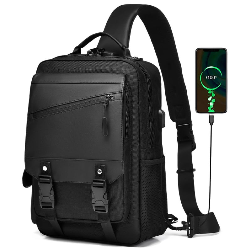 Leaper Crossbody Messenger Bag for Men: 13L Multi-pocket Satchel Sling Shoulder Bags for Travel Daily Work - Women Single Strap Backpack for Cycling, Hiking - Laptop Sling Bag for Men 14 inch, Black - Image 1