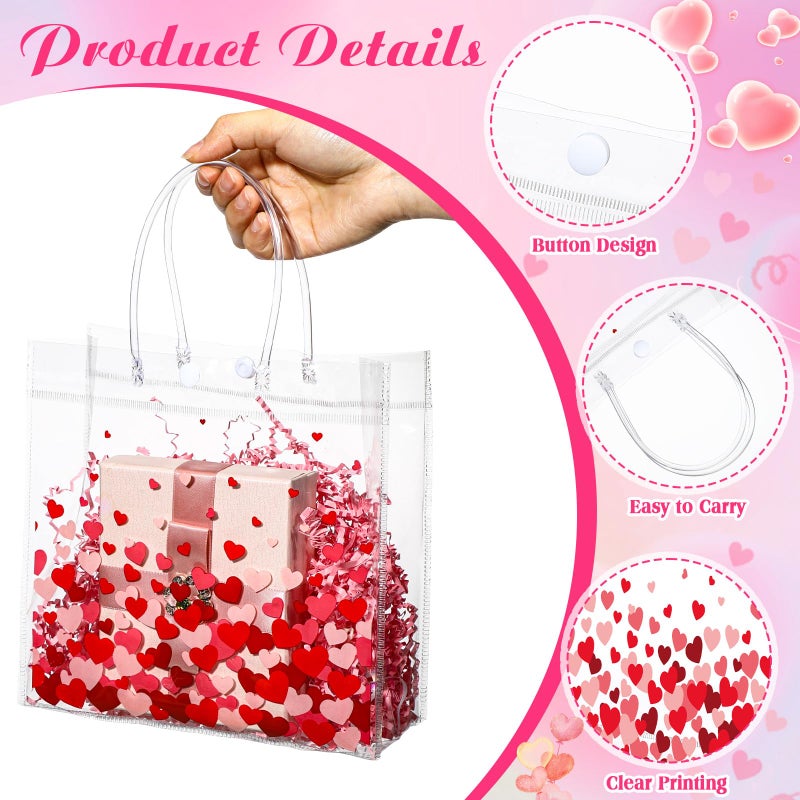 SilTriangle 24 Pcs Valentine's Day Clear Gift Bags 7.87 x 7.87 x 3.15 Inch PVC Transparent Tote with Handles Red Love Kiss Clear Tote Bags for Valentines Galentines Wedding Party Favors Supplies - Image 3