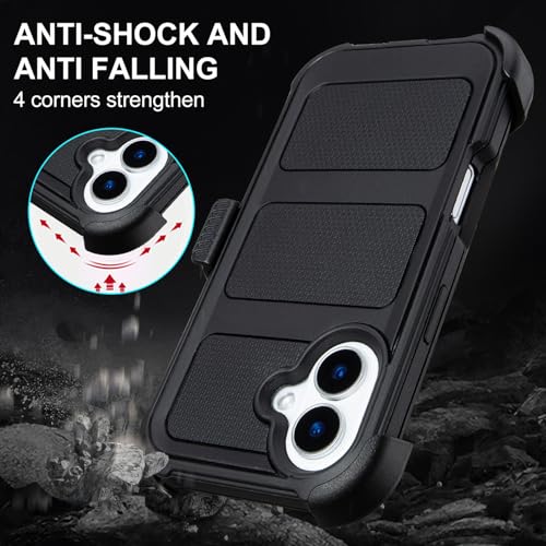 Saiboro for Defender iPhone 17 Case with Clip,for Holster iPhone 17 Case with Kickstand,for Heavy Duty iPhone17 Phone Case Rugged 2 Layers of Sturdy,Anti-Drop for Phone Case iPhone17Case Protective(Black) - Image 5