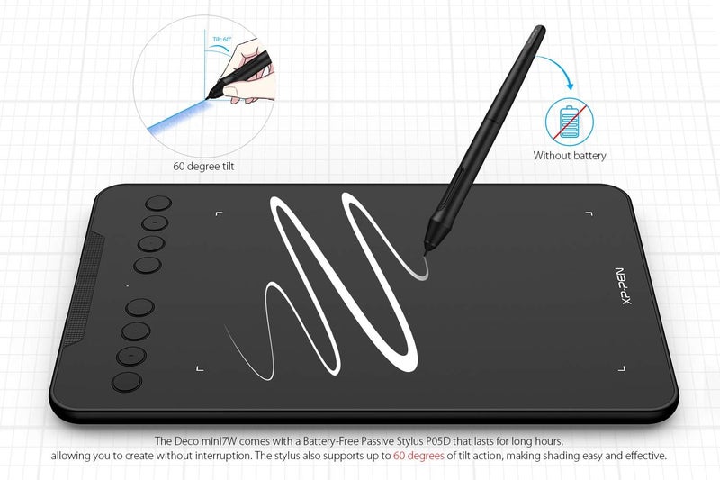 XPPen Updated Deco Mini7 V2 Drawing Tablet-16384 Levels of Pressure Battery-Free Stylus, 7 x 4 OSU Drawing Pad, 8 Hotkeys for Digital Art, Teaching, Gaming Graphic Tablet for Chrome, PC, Mac, Android - Image 3