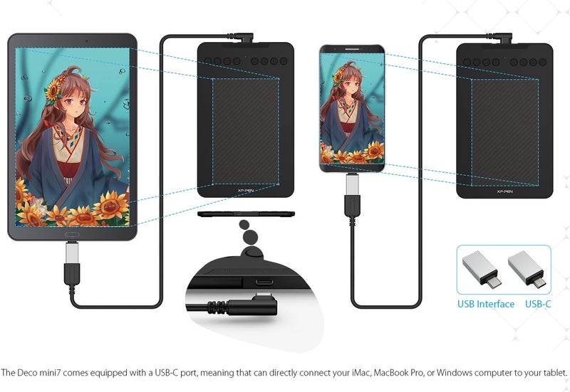 XPPen Updated Deco Mini7 V2 Drawing Tablet-16384 Levels of Pressure Battery-Free Stylus, 7 x 4 OSU Drawing Pad, 8 Hotkeys for Digital Art, Teaching, Gaming Graphic Tablet for Chrome, PC, Mac, Android - Image 5