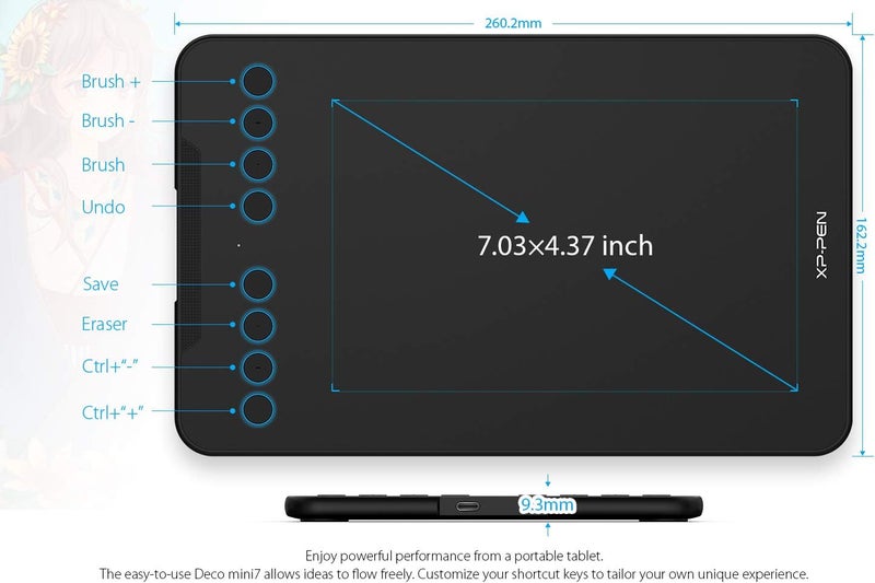 XPPen Updated Deco Mini7 V2 Drawing Tablet-16384 Levels of Pressure Battery-Free Stylus, 7 x 4 OSU Drawing Pad, 8 Hotkeys for Digital Art, Teaching, Gaming Graphic Tablet for Chrome, PC, Mac, Android - Image 2