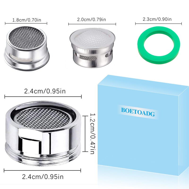 BOETOADG 4PCS Faucet Aerator, 2 Packs of Aerator Filter Replacement Parts, With Brass Housing 15/16 Inch 24mm External Thread Aerator Faucet Filter, With Gasket, For Kitchen and Bathroom - Image 2
