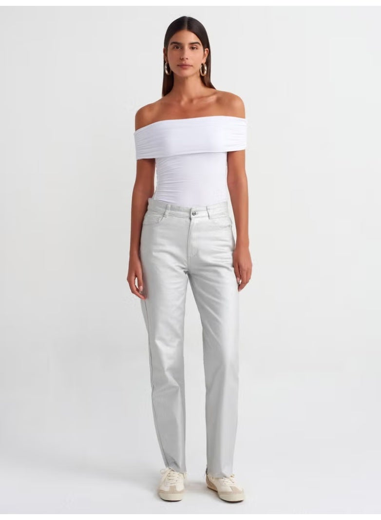 Dilvin 30902 Off Shoulder Gathered Top-White - Image 3