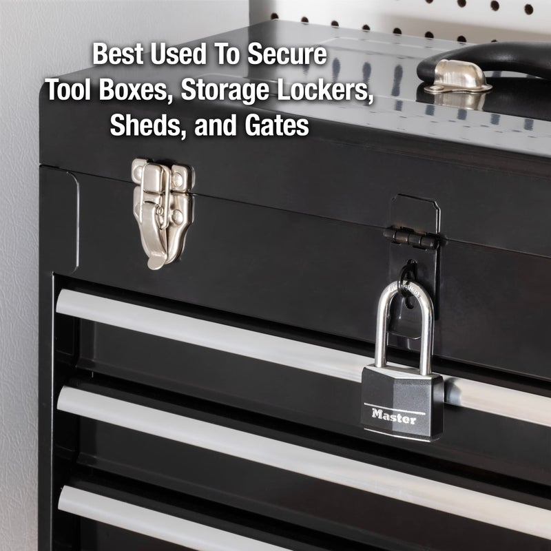 Master Lock Black Covered Aluminum Lock, Gym Locker Lock with Key, Outdoor Padlock with Long Shackle for Gates, Fences, Toolboxes, and More,141DLF - Image 2