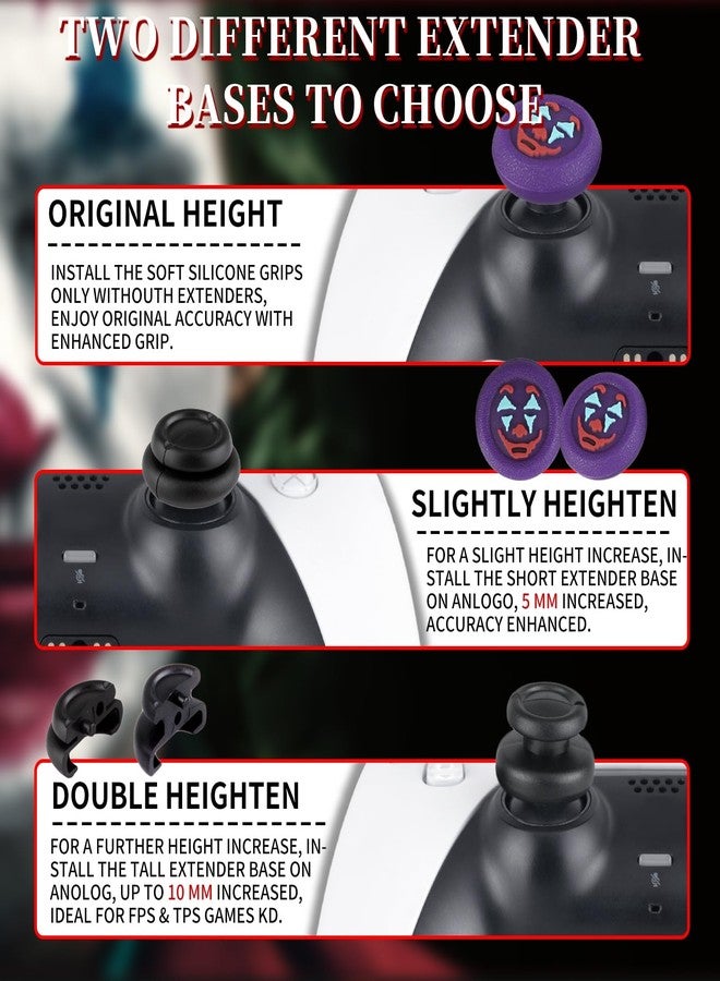 PlayRealm Silicone Skin Cover Sticker x 1 & Extender Grips x 2 for PS5 Controller The Joker Purple - Image 5