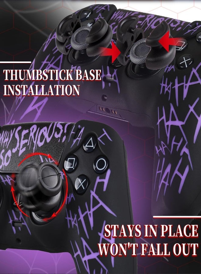 PlayRealm Silicone Skin Cover Sticker x 1 & Extender Grips x 2 for PS5 Controller The Joker Purple - Image 3