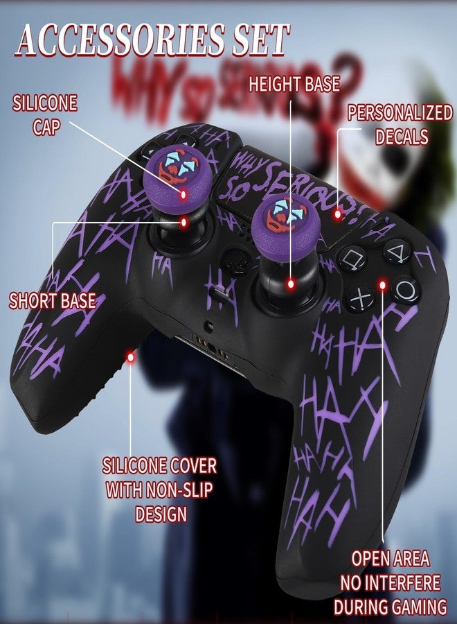 PlayRealm Silicone Skin Cover Sticker x 1 & Extender Grips x 2 for PS5 Controller The Joker Purple - Image 2