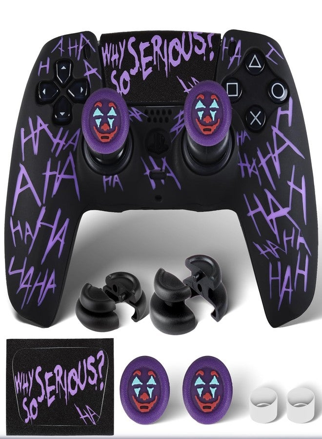 PlayRealm Silicone Skin Cover Sticker x 1 & Extender Grips x 2 for PS5 Controller The Joker Purple - Image 1