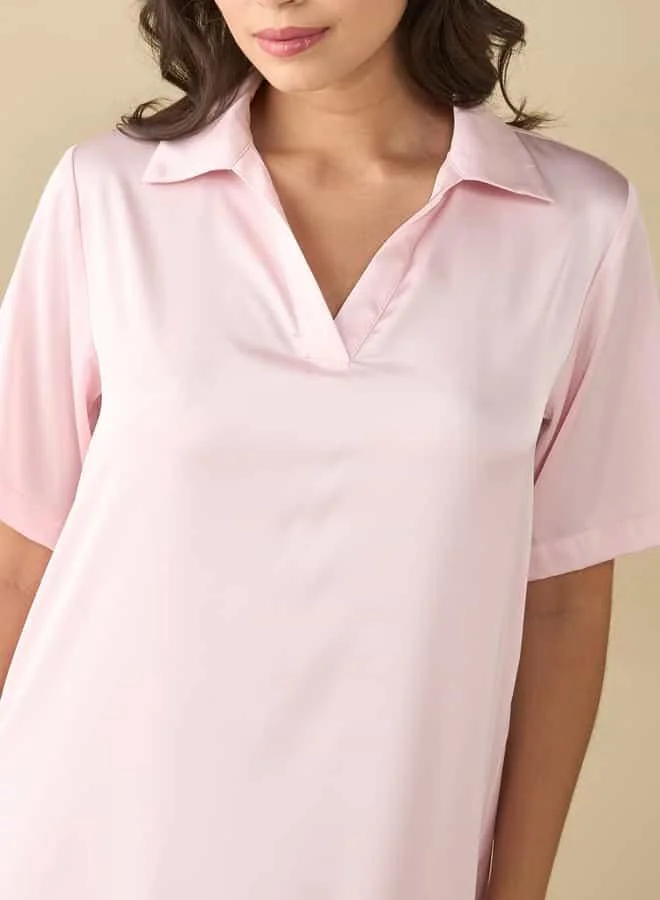 Splash FAV Satin Night Dress with Short Sleeves