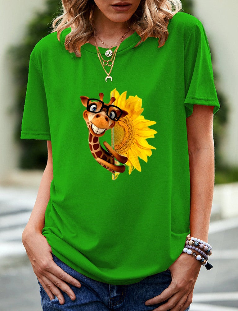 wish independent station giraffe pattern printed short sleeve t-shirt for women - Image 1