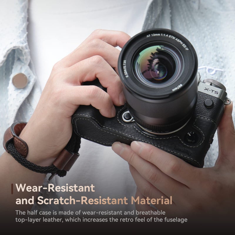 SMALLRIG X-T5 Half Case with Wrist Strap and Shutter Button, Retro Style Leather Camera Case with Aluminum Baseplate, X-T5 Camera Case Cover for FUJIFILM X-T5-3927 - Image 3