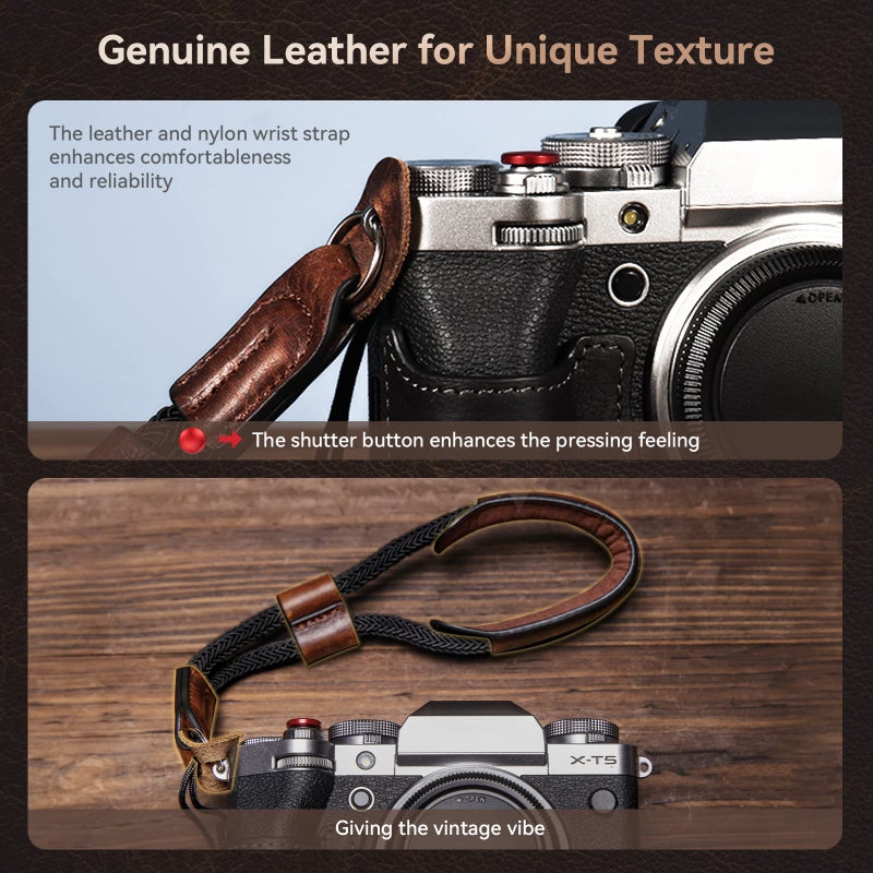 SMALLRIG X-T5 Half Case with Wrist Strap and Shutter Button, Retro Style Leather Camera Case with Aluminum Baseplate, X-T5 Camera Case Cover for FUJIFILM X-T5-3927 - Image 5