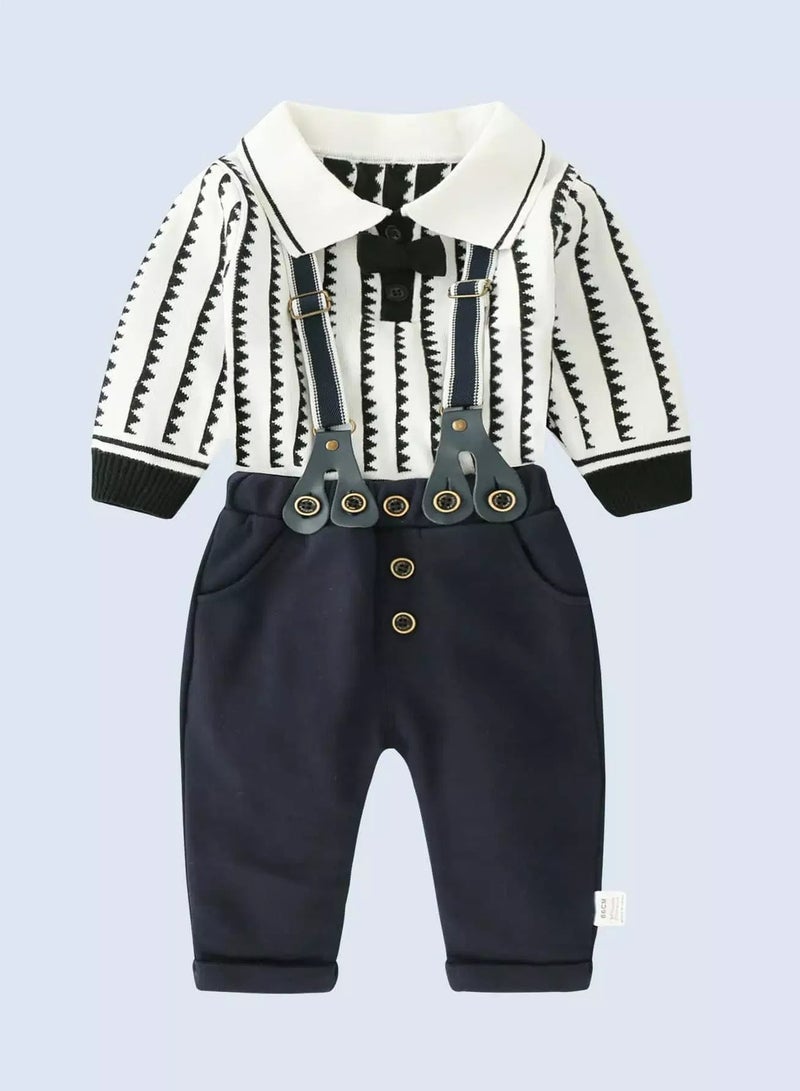 Baby Chevron Bow Front Polo Shirt & Overall Jumpsuit - Image 1