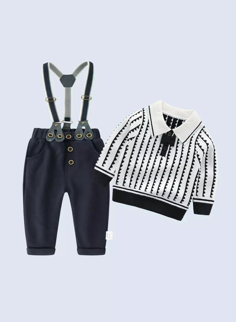 Baby Chevron Bow Front Polo Shirt & Overall Jumpsuit - Image 4
