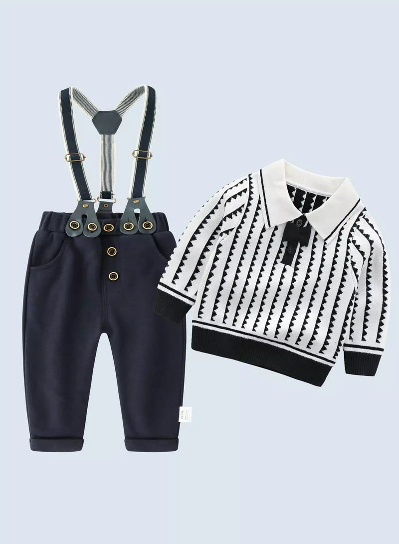 Baby Chevron Bow Front Polo Shirt & Overall Jumpsuit - Image 5