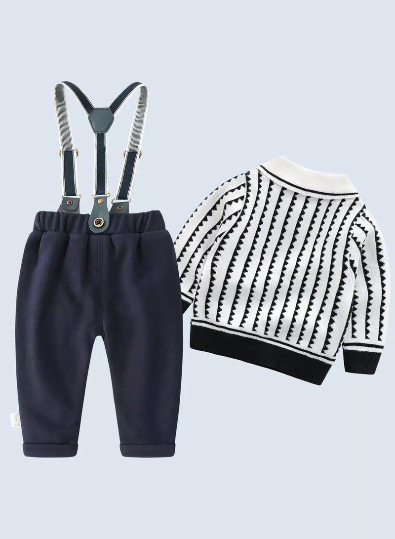Baby Chevron Bow Front Polo Shirt & Overall Jumpsuit - Image 2