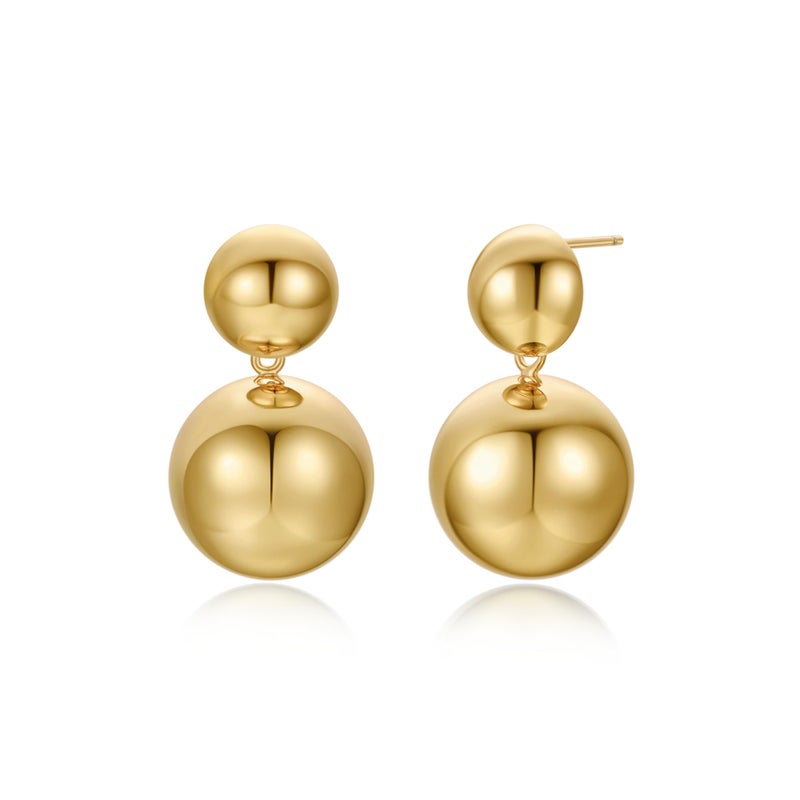 FRUMOS 18K Gold Plated Double Ball Drop Earrings for Women, Hypoallergenic 925 Sterling Silver Post Dangle Earrings, Minimalist Lightweight Statement Jewelry - Image 1