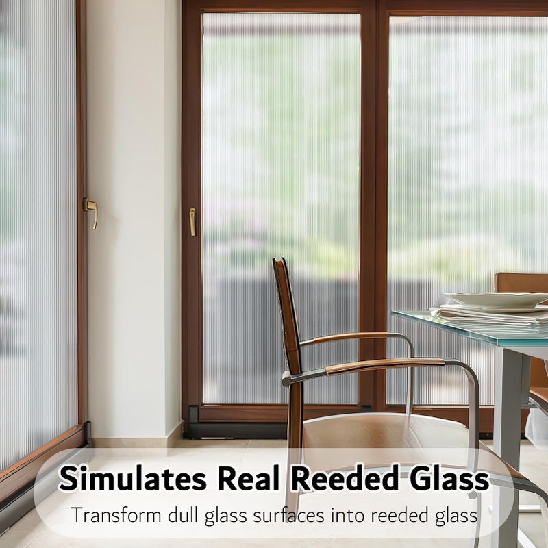 VELIMAX Reeded Glass Privacy Film, Frosted Window Vinyl, 3D Decorative Window Decals Non Adhesive for Bathroom, Living Room 17.7x157.4 inches - Image 2